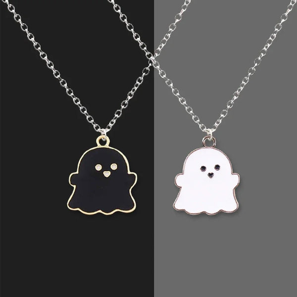 Trendy Black and White Ghost Pendant Necklaces for Women Men Best Friends Cute Lovely Ghost Pendant Necklace Fashion Wholesale