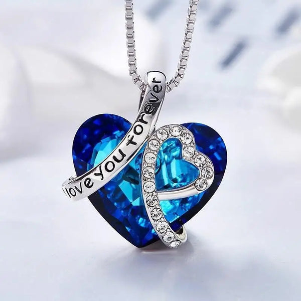 New Everlasting Heart Pendant Necklace For Women Exquisite Jewelry Blue Crystal Forever Love Charm  Valentine's Day Gift