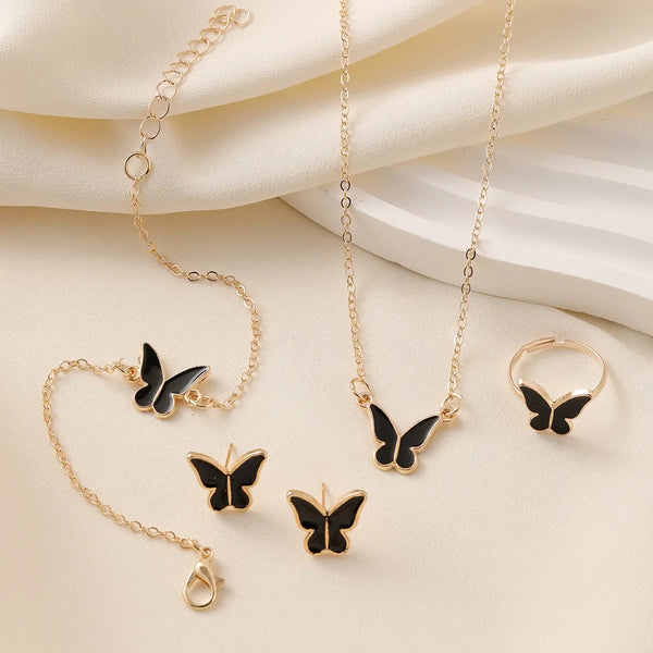 5PCS Personalized Butterfly Glazed Necklace, Exquisite, Small and Fashionable, High end, and High Sense Collar Chain Set