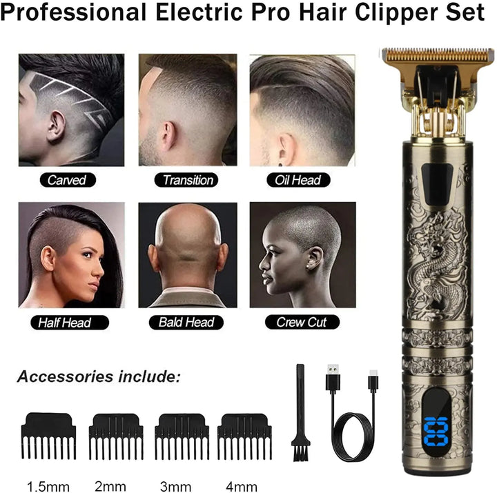 T9 LCD Electric Hairdresser Oil Shaving Head Electric Pusher Carving Electric Pusher Clipper Hair Precision Trimmer for Men Care Trendzz Store