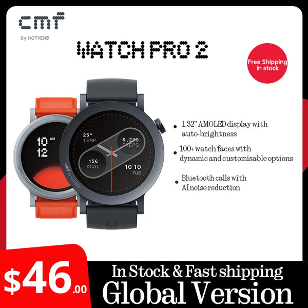 Global Version CMF by Nothing Watch Pro 2 1.32" AMOLED Bluetooth 5.3 BT Calls with AI Noise Reduction GPS cmf watch pro 2