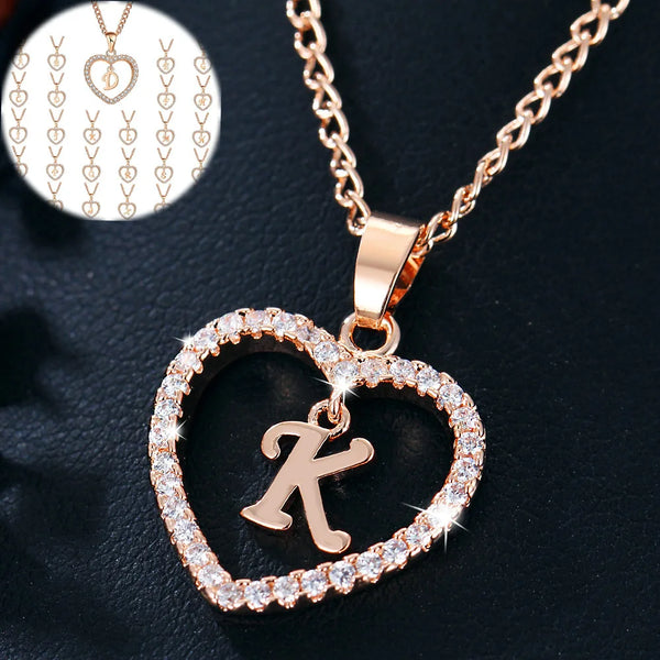 Creative Metal Letter Necklace 26 Letter Zircon Heart Shape Pendant Necklace Wholesale Price Women's Jewelry Accessories