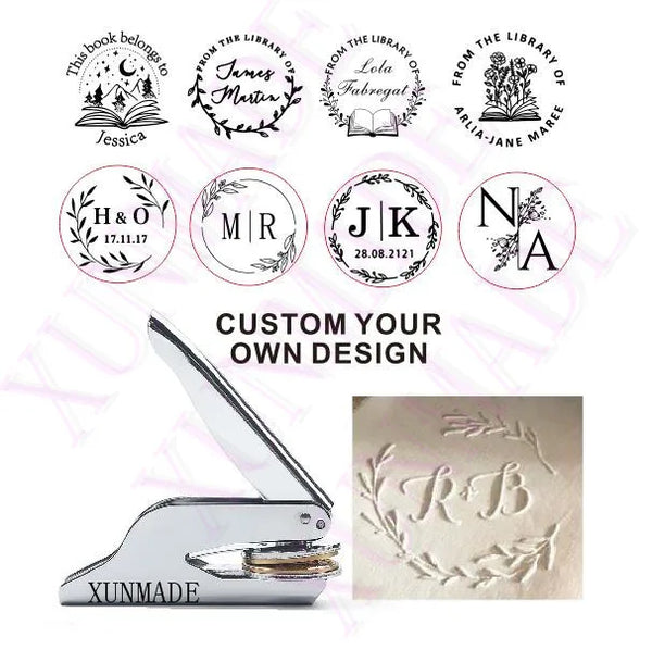 Custom Initials Embosser stamp,Book Embosser Personalized Wedding Embossing Stamp, Address Stamp, Form the Library Embosser